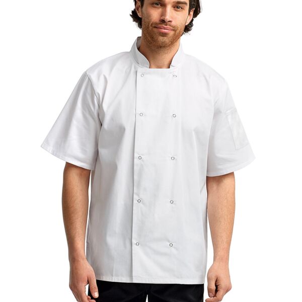 Unisex Studded Front Short-Sleeve Chef's Coat Thumbnail