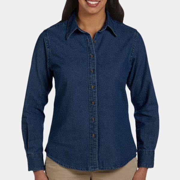 Harriton Ladies' Long-Sleeve Denim Shirt Thumbnail