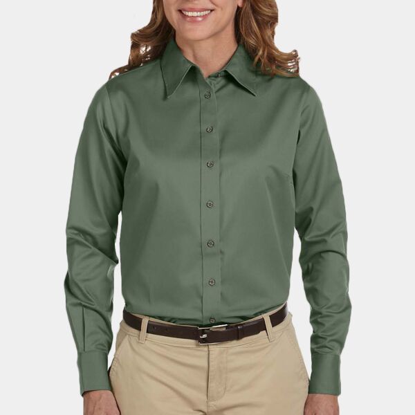 Harriton Ladies' Easy Blend™ Long-Sleeve Twill Shirt with Stain-Release Thumbnail