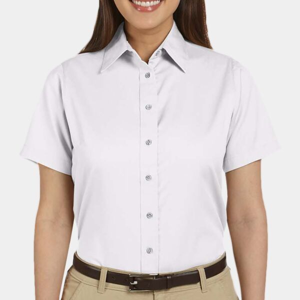Harriton Ladies' Easy Blend™ Short-Sleeve Twill Shirt with Stain-Release Thumbnail
